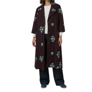 Miu Miu Style Eggplant Lightweight Dress Coat Aquamarine Floral Embroidery M